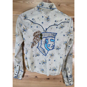 VTG Panhandle Slim Pearl Snap Rhine Stone Western Shirt Women Size 4 1970s Read